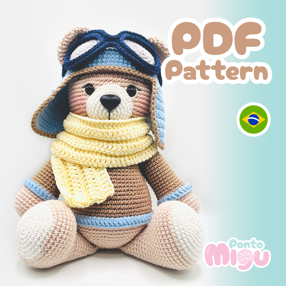 Receita Amigurumi Urso Aviador - Padrão PDF (Arquivo Digital)